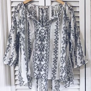 Women's Black and White Modern Peasant Top